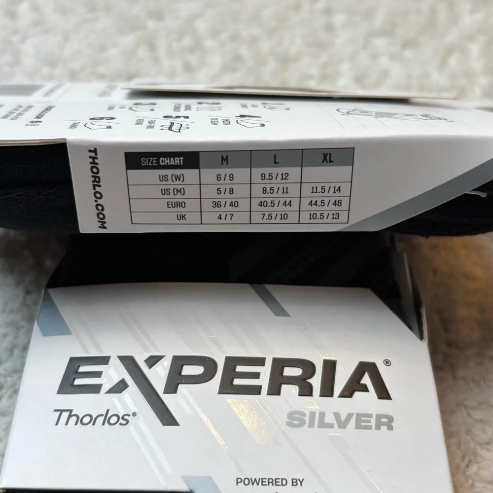 Thorlos Experia Silver Socks Unisex Med‎ Black Arch Support Cushioned Breathable